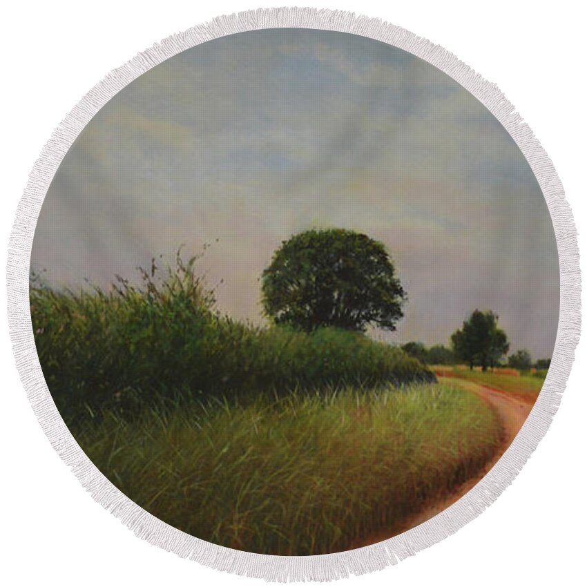 Original Round Beach Towel featuring the painting The Brighter Road Ahead by Blue Sky