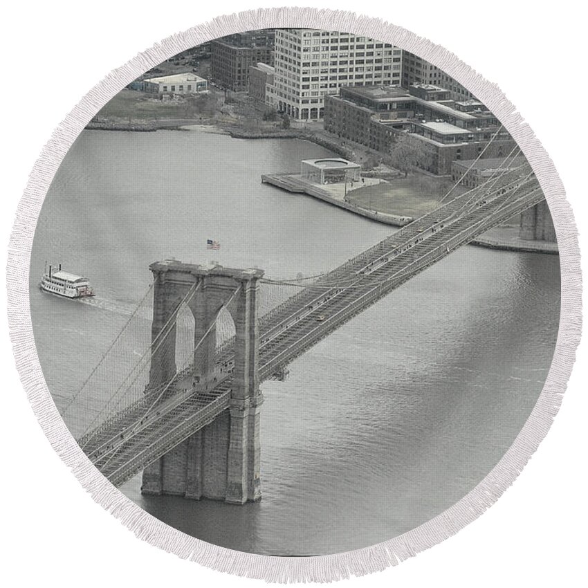Brooklyn Bridge Round Beach Towel featuring the photograph The Brooklyn Bridge From Above by Dyle Warren