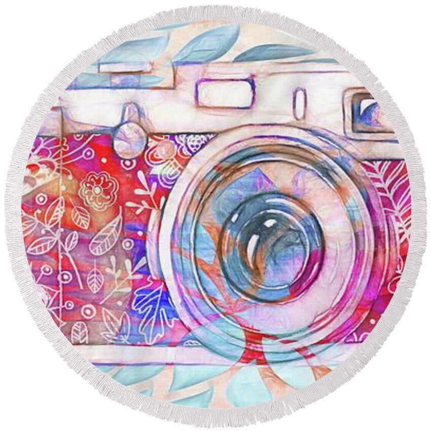 Camera Round Beach Towel featuring the digital art The Camera - 02c8v2 by Variance Collections