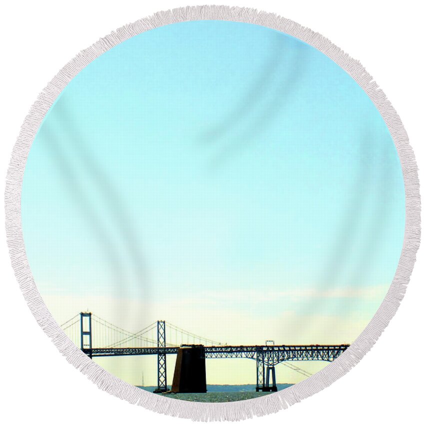 Chesapeake Round Beach Towel featuring the photograph The Chesapeake Bay Bridge by Kimmary MacLean