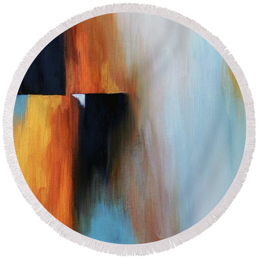 Abstract Round Beach Towel featuring the painting The Clearing 1 by Michelle Joseph-Long
