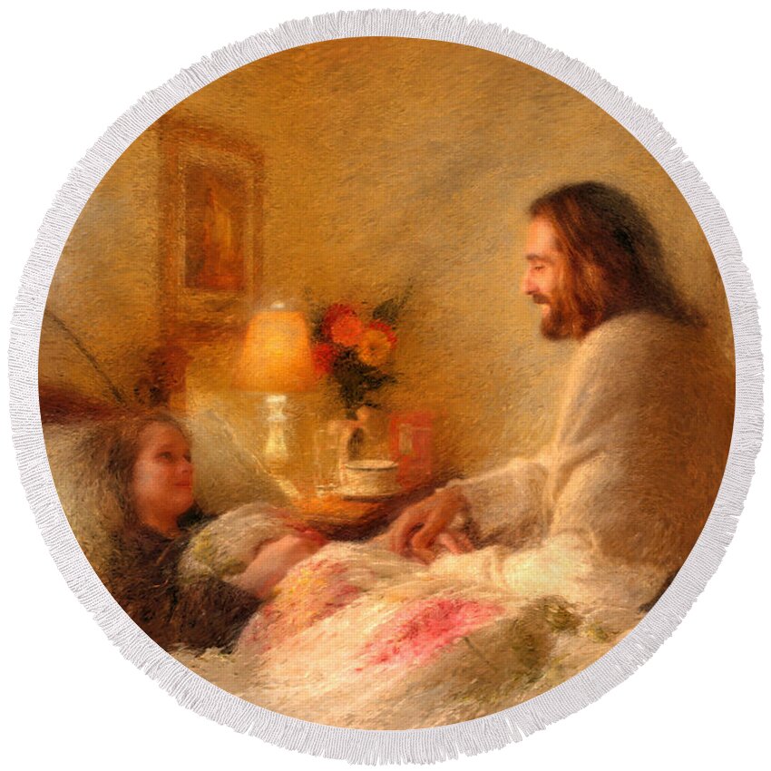 Jesus Round Beach Towel featuring the painting The Comforter by Greg Olsen