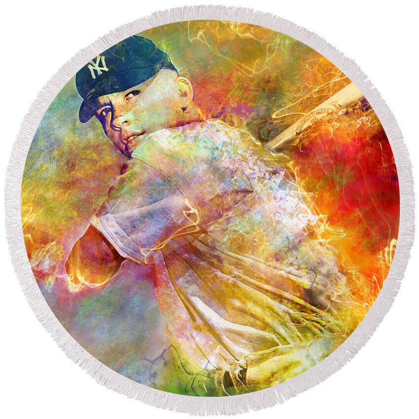 Mickey Mantle Round Beach Towel featuring the digital art The Commerce Comet by Mal Bray