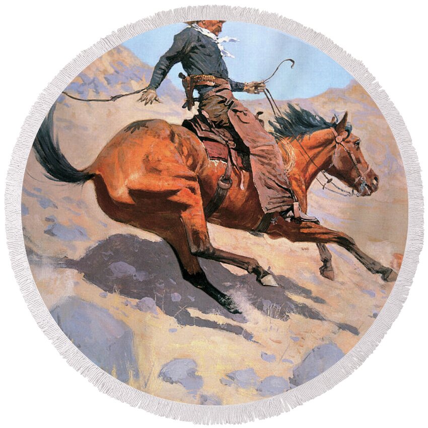 Cowboy Round Beach Towel featuring the painting The Cowboy by Frederic Remington