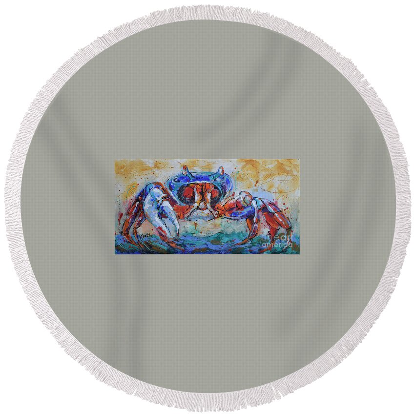Crab Round Beach Towel featuring the painting The Crab by Jyotika Shroff