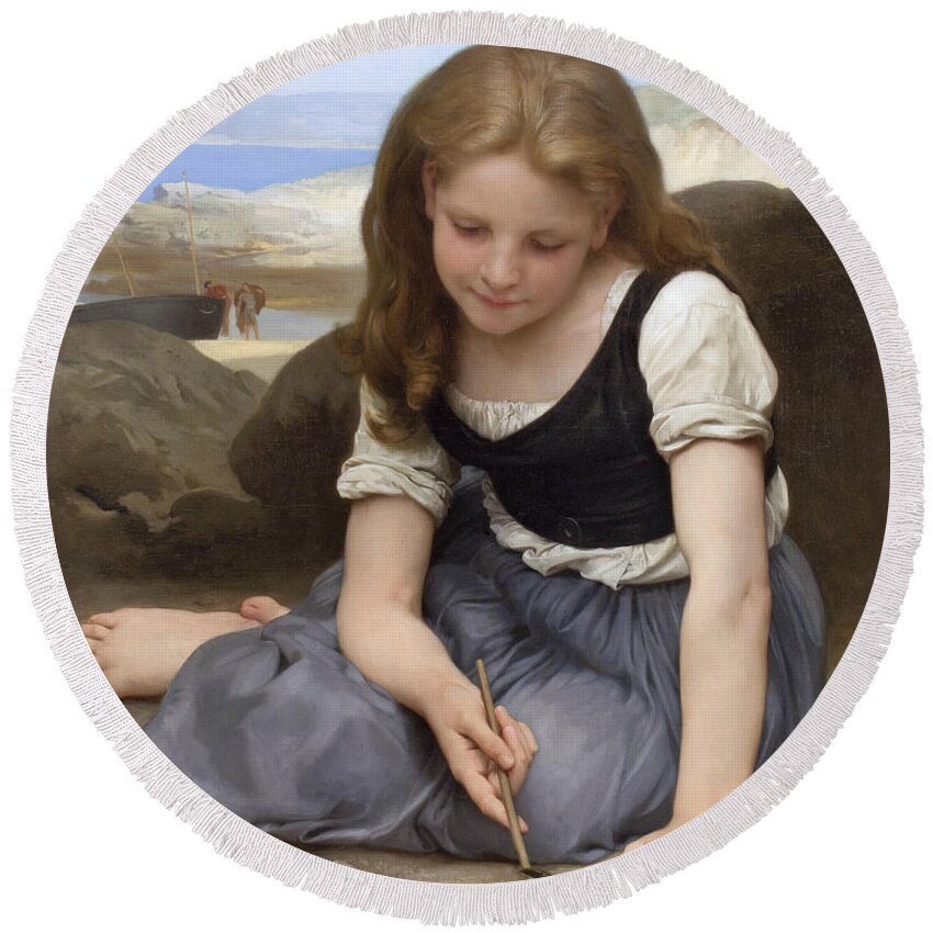 William-adolphe Bouguereau Round Beach Towel featuring the painting The Crab by William-Adolphe Bouguereau
