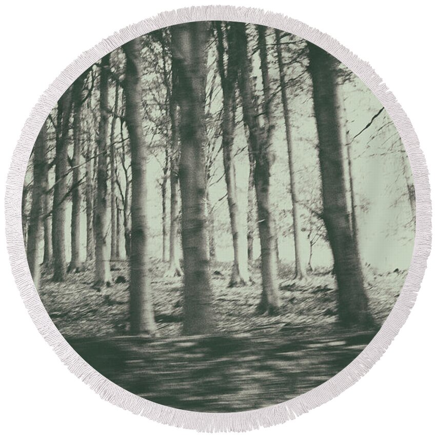 England Round Beach Towel featuring the photograph The Creepy Woods by Martin Newman