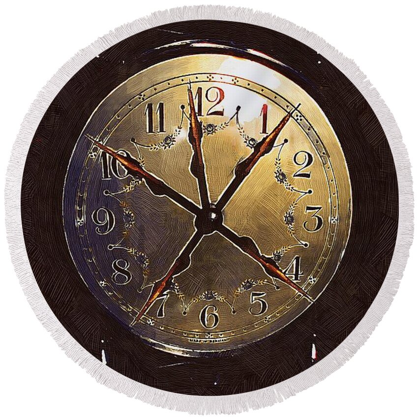 Clock Round Beach Towel featuring the painting The Crucifixion of Time by RC DeWinter