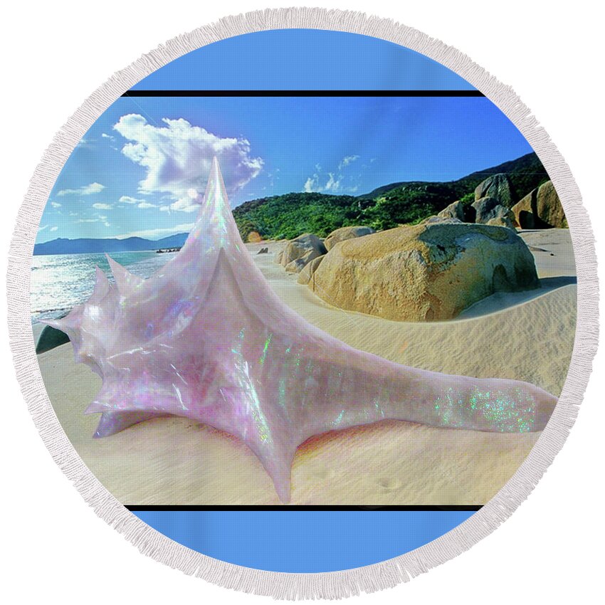 Sculpture Round Beach Towel featuring the sculpture The Crystalline Rainbow Shell Sculpture by Shawn Dall