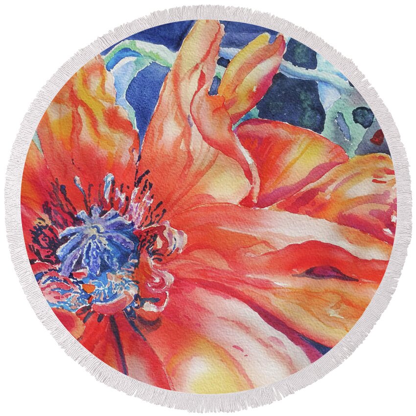 Flower Round Beach Towel featuring the painting The Dance by Mary Haley-Rocks