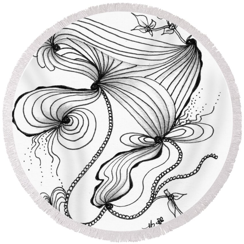 Zentangle Round Beach Towel featuring the drawing The Dance by Jan Steinle