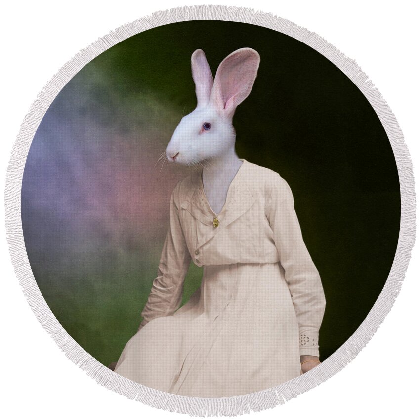 Rabbit Round Beach Towel featuring the photograph The Delicate Lady by Martine Roch