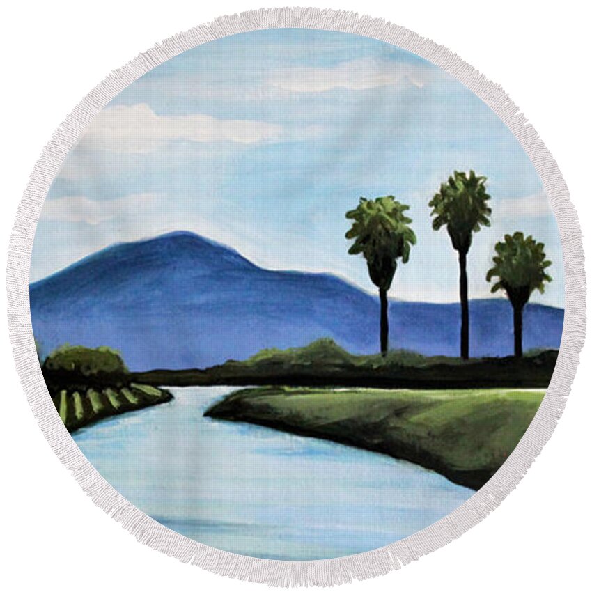  Landscape Round Beach Towel featuring the painting The Delta by Elizabeth Robinette Tyndall