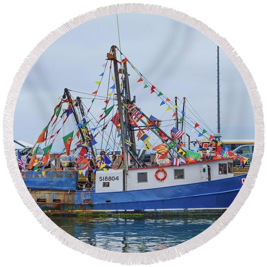 Provincetown Round Beach Towel featuring the photograph The Donna Marie Fishing Boat by Marisa Geraghty Photography