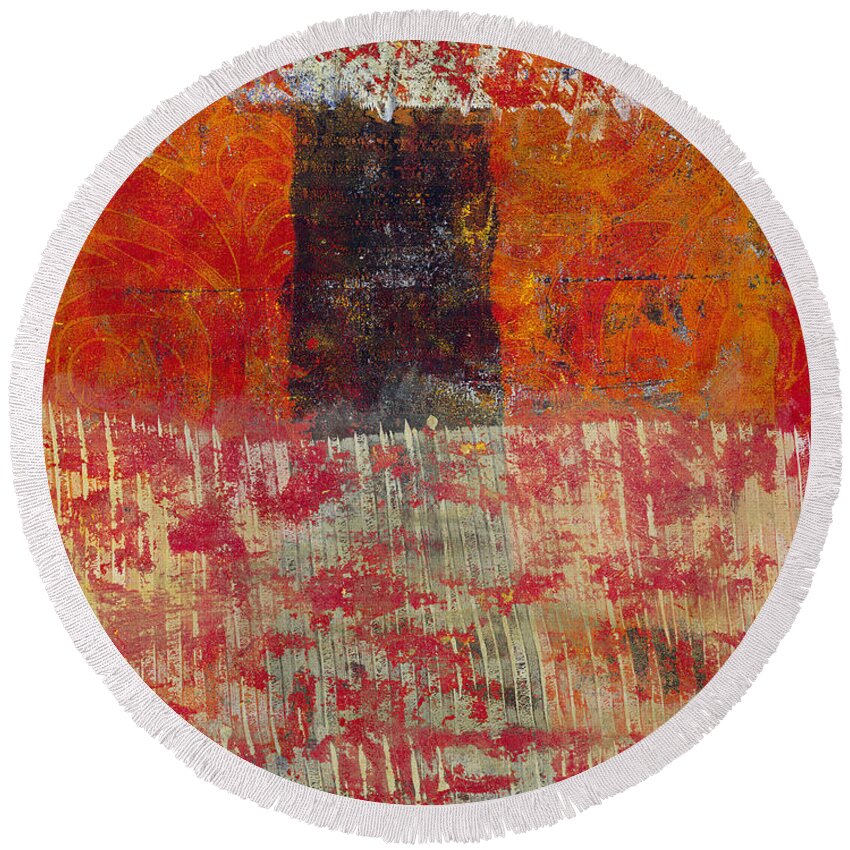 Abstract Round Beach Towel featuring the painting The Door by Laurel Englehardt