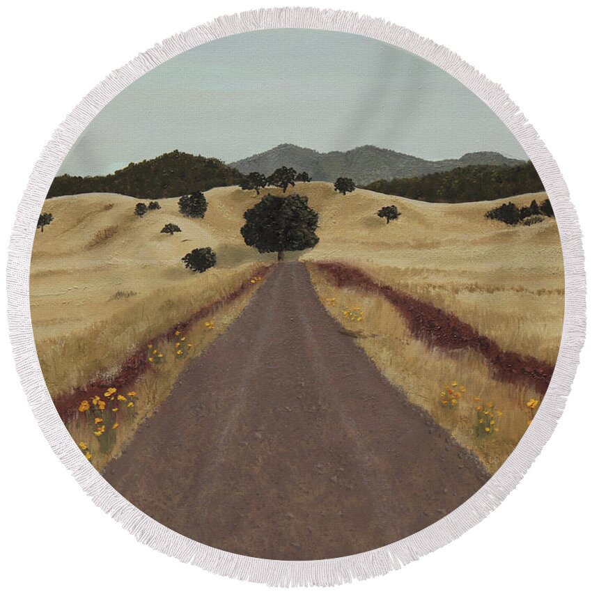 San Jose Round Beach Towel featuring the painting The Drive by Stephen Krieger