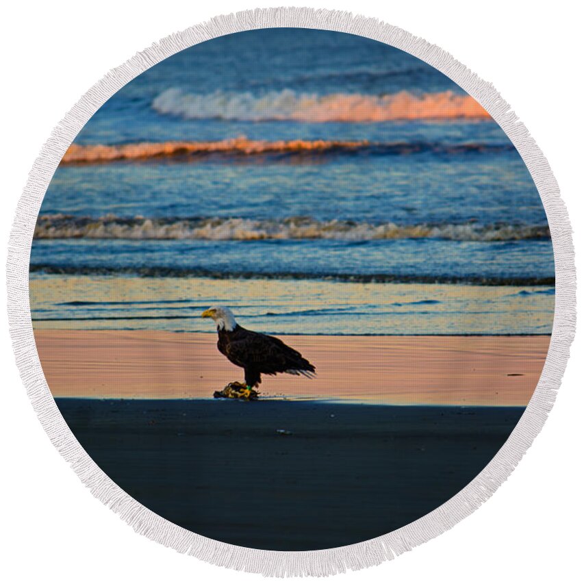 Landscape Round Beach Towel featuring the photograph The Eagle has Landed by Tikvah's Hope