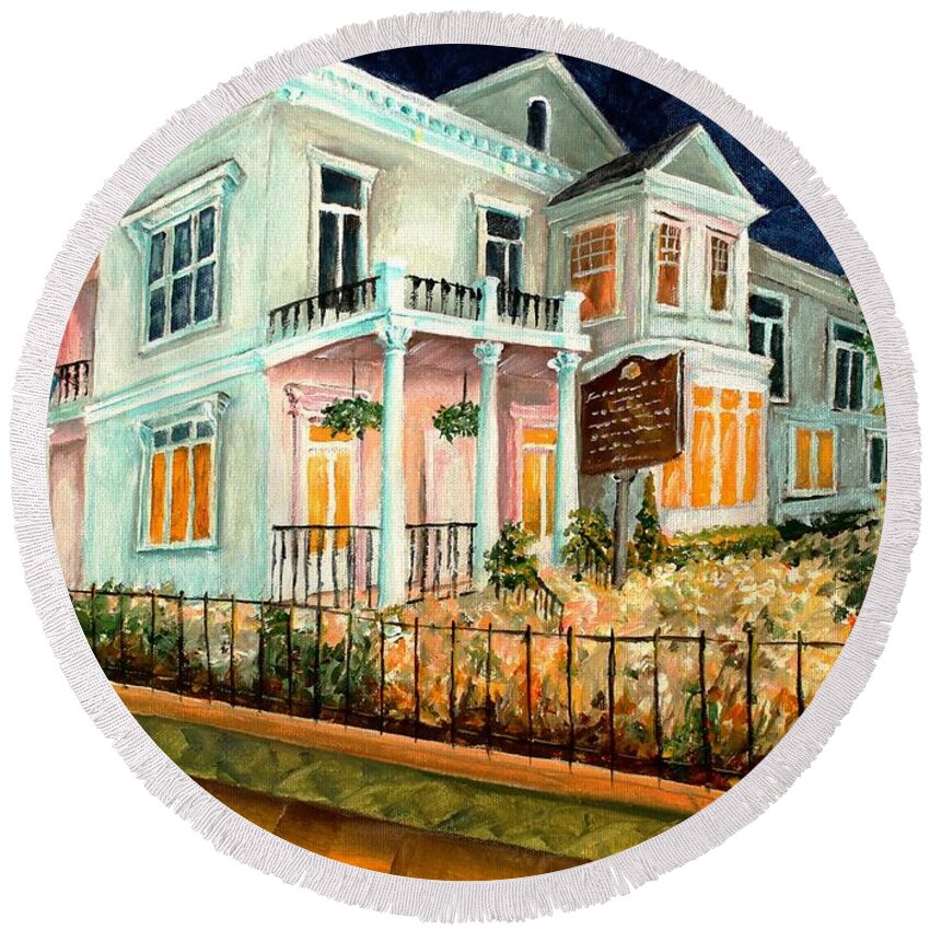 New Orleans Round Beach Towel featuring the painting The Elms in New Orleans by Diane Millsap