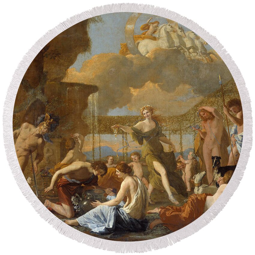 Nicolas Poussin Round Beach Towel featuring the painting The Empire of Flora by Nicolas Poussin