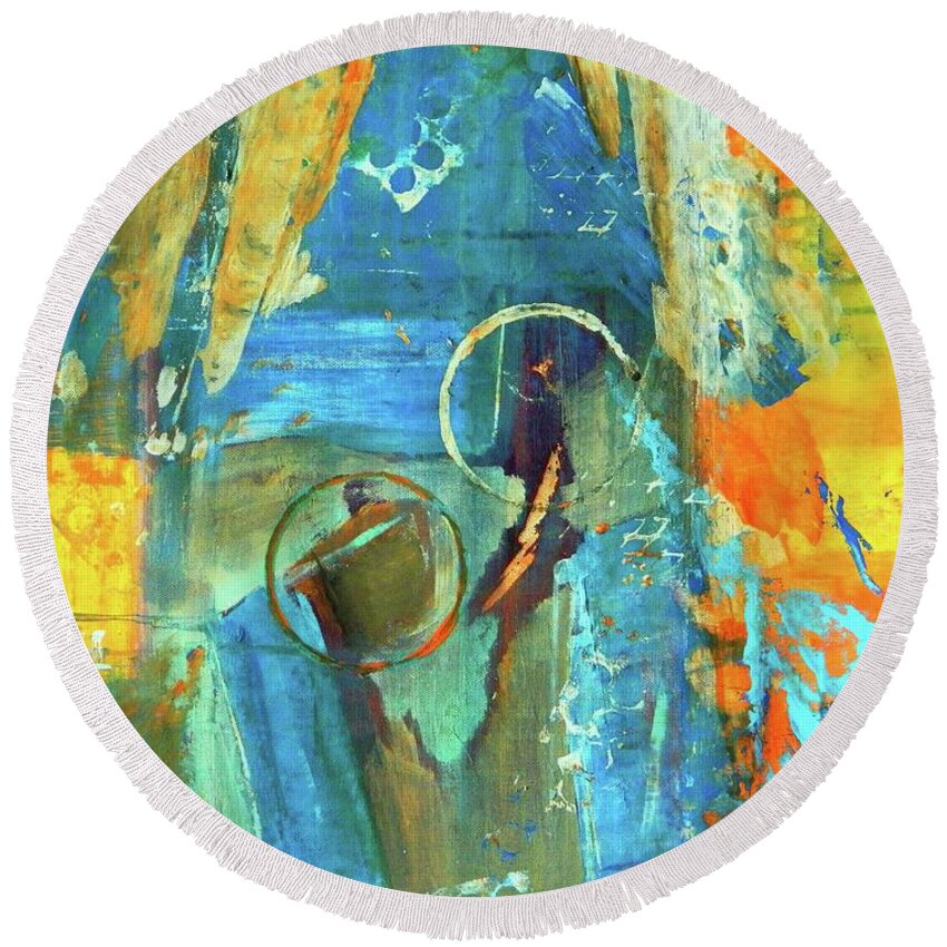 Acrylic Abstracts Round Beach Towel featuring the painting The End Game by Everette McMahan jr
