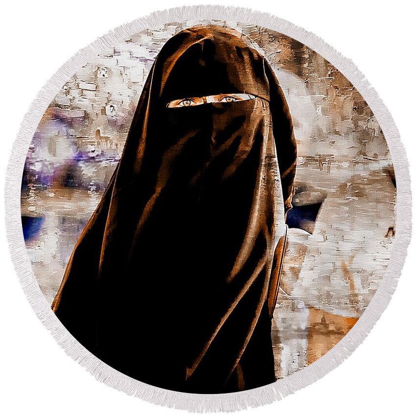 Muslims Round Beach Towel featuring the photograph The Eye of the Other by Jean Francois Gil