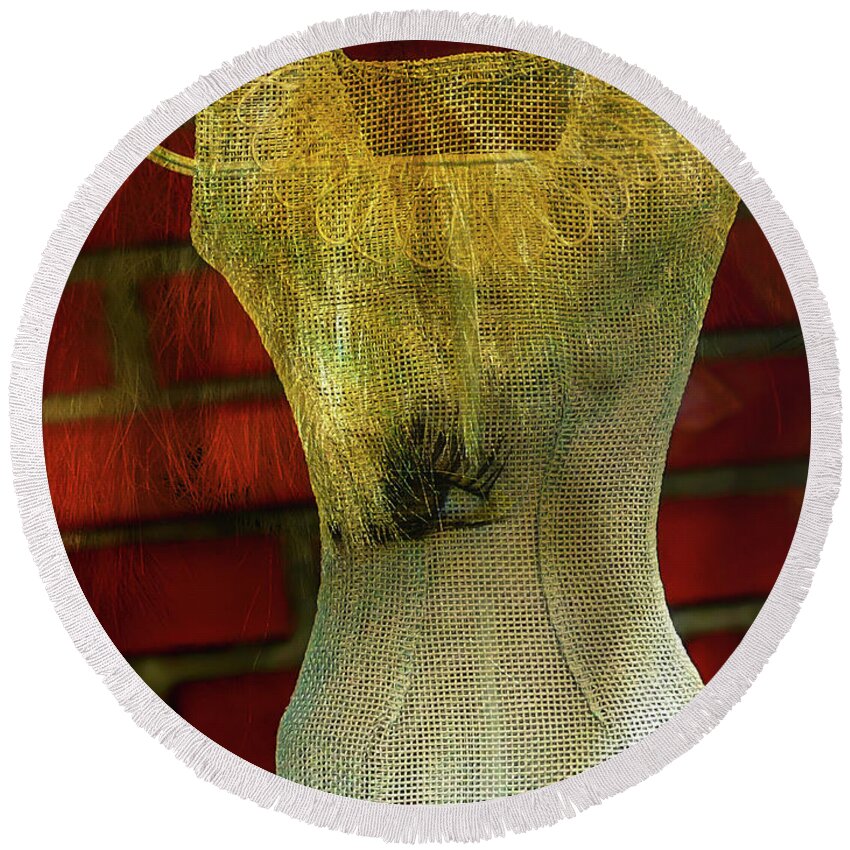 Dress Round Beach Towel featuring the digital art The face inside the dress by Gabi Hampe