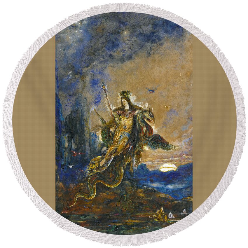 Gustave Moreau Round Beach Towel featuring the drawing The Fairy by Gustave Moreau