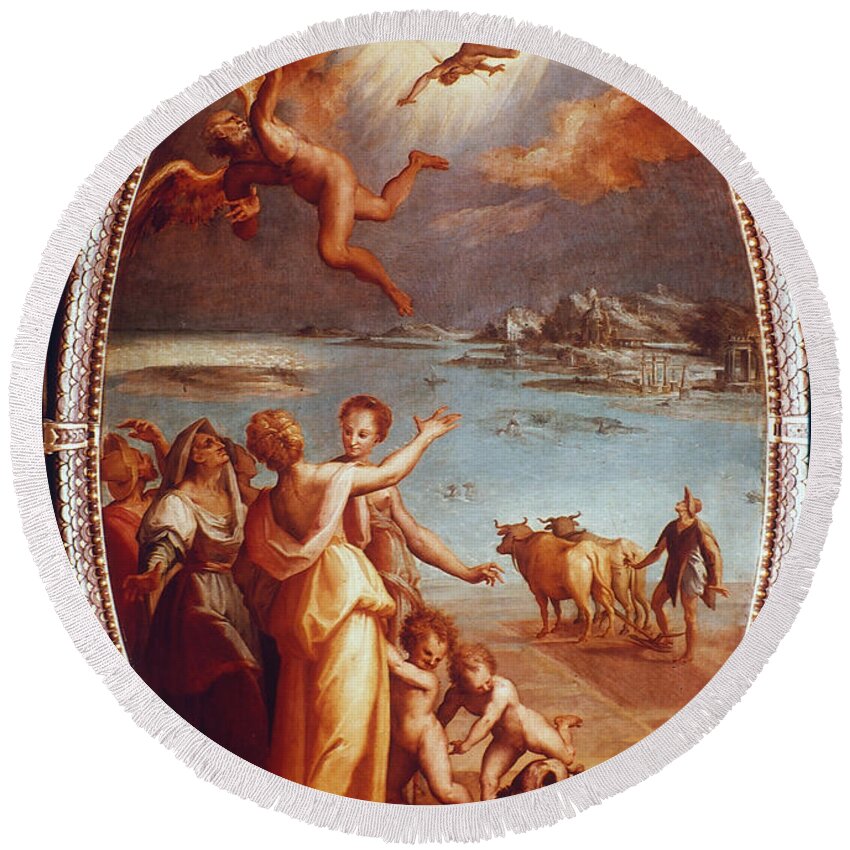 16th Century Round Beach Towel featuring the painting The Fall Of Icarus by Maso di San Friano