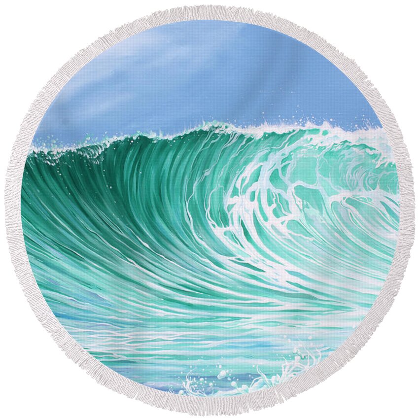 Wave Art Round Beach Towel featuring the painting The Falls by William Love