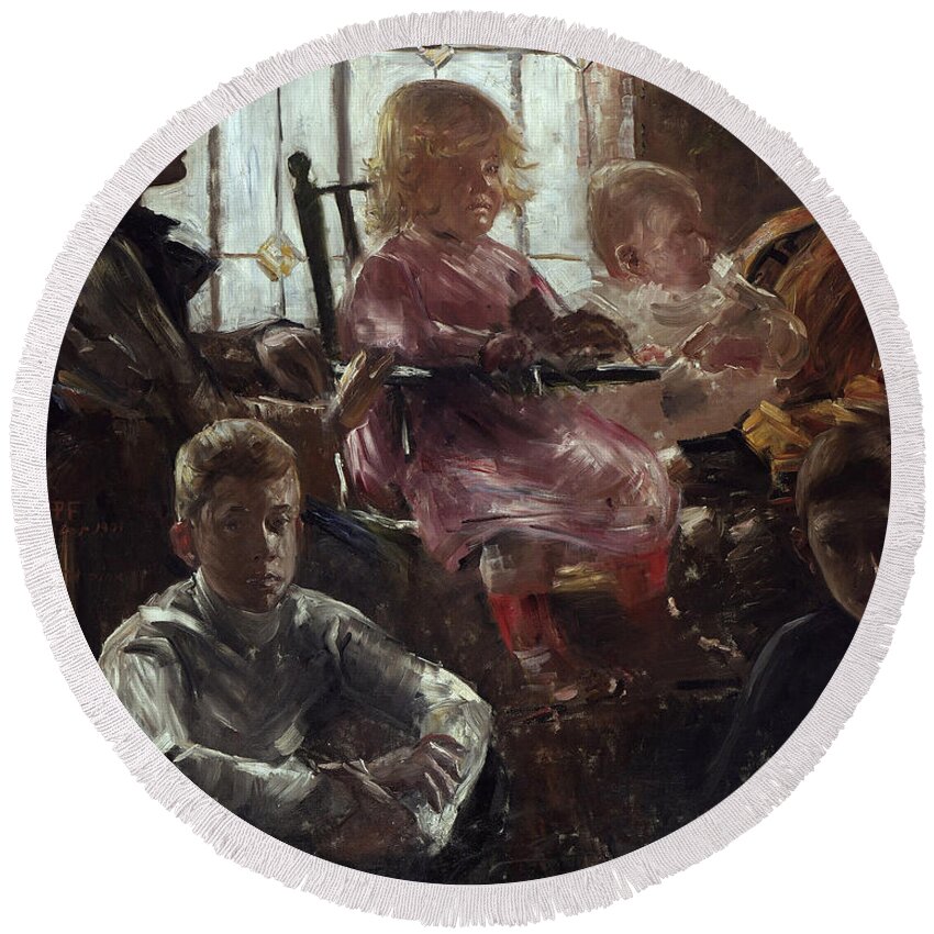 Lovis Corinth Round Beach Towel featuring the painting The Family of the Painter Fritz Rumpf by Lovis Corinth