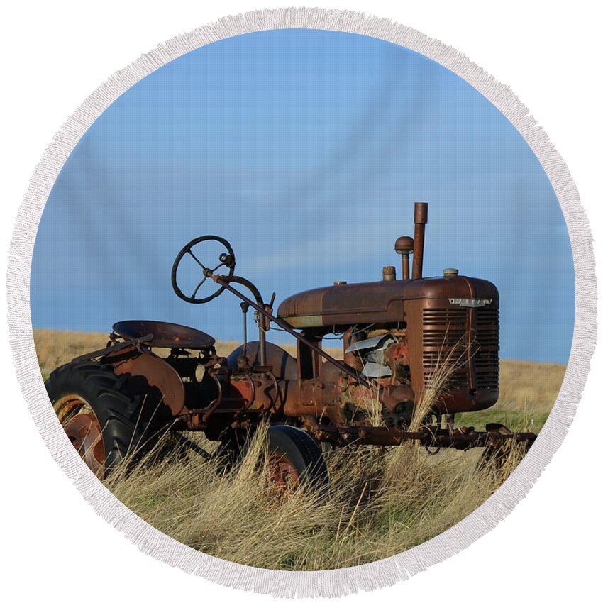 Antique Round Beach Towel featuring the photograph The Farmall Tractor by Whispering Peaks Photography