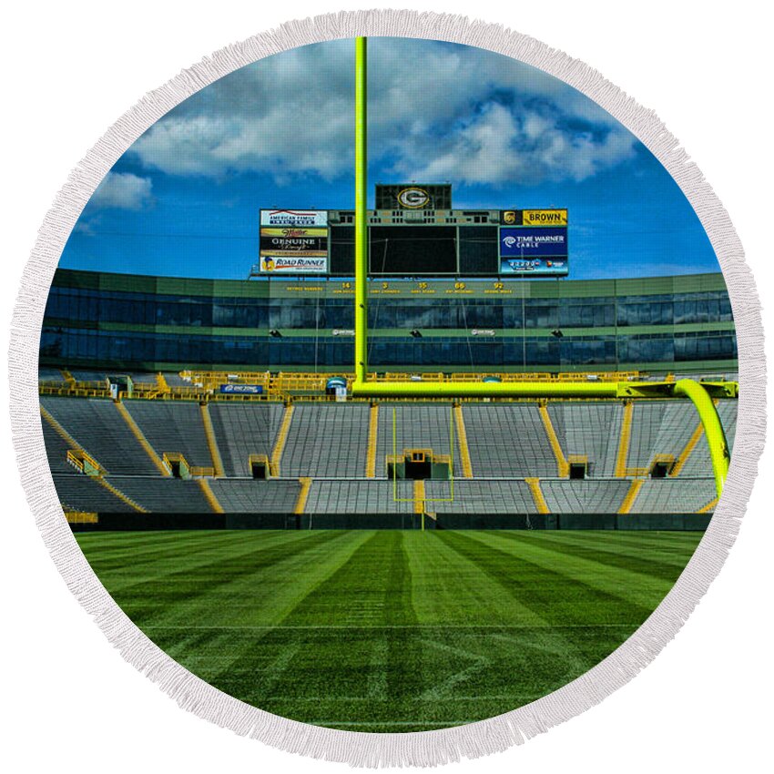 Lambeau Field Round Beach Towel featuring the photograph The Field by Tommy Anderson