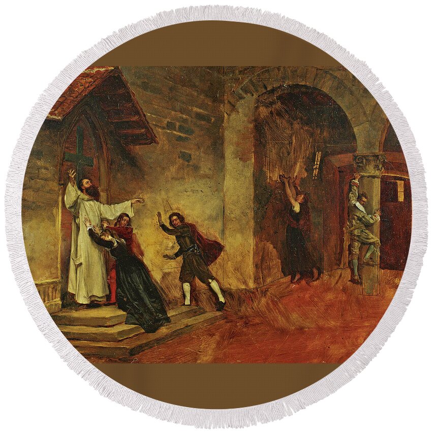 Attributed To Jean-paul Laurens Round Beach Towel featuring the painting The Fire by Attributed to Jean-Paul Laurens