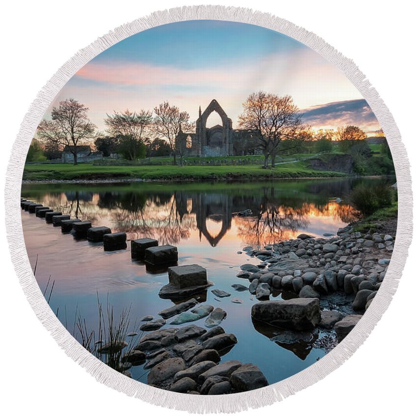 Bolton Abbey Round Beach Towel featuring the photograph The first sunset in May by Mariusz Talarek