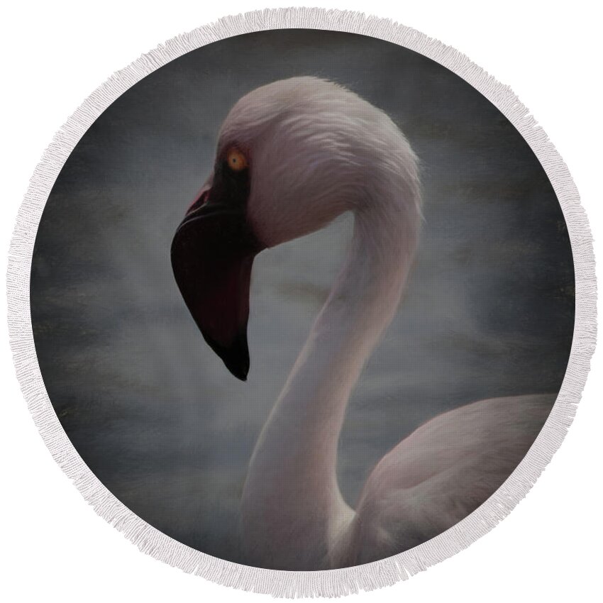 Namibia Round Beach Towel featuring the digital art The Flamingo by Ernest Echols