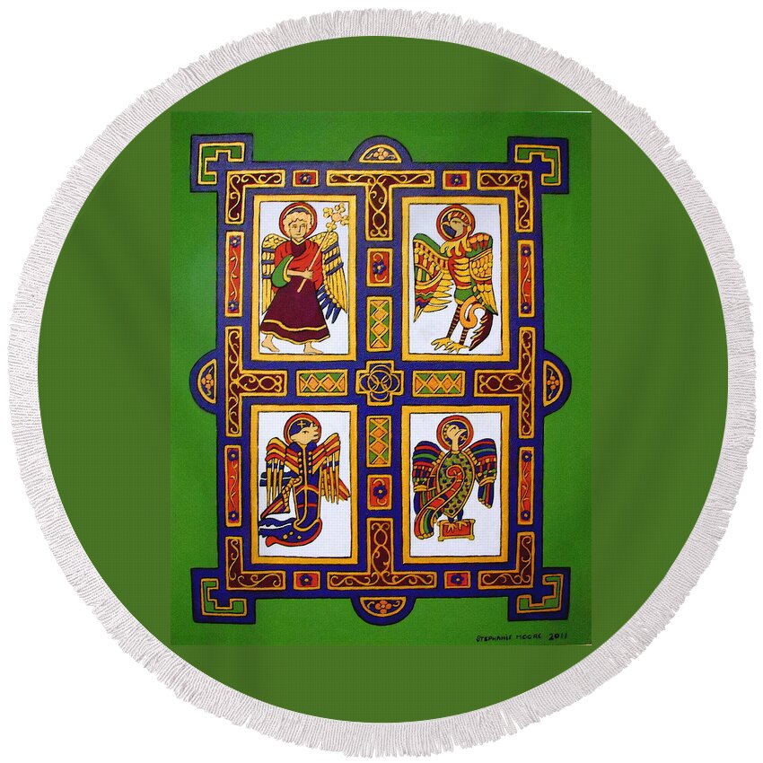 Medieval Round Beach Towel featuring the painting The Four Evangalists by Stephanie Moore