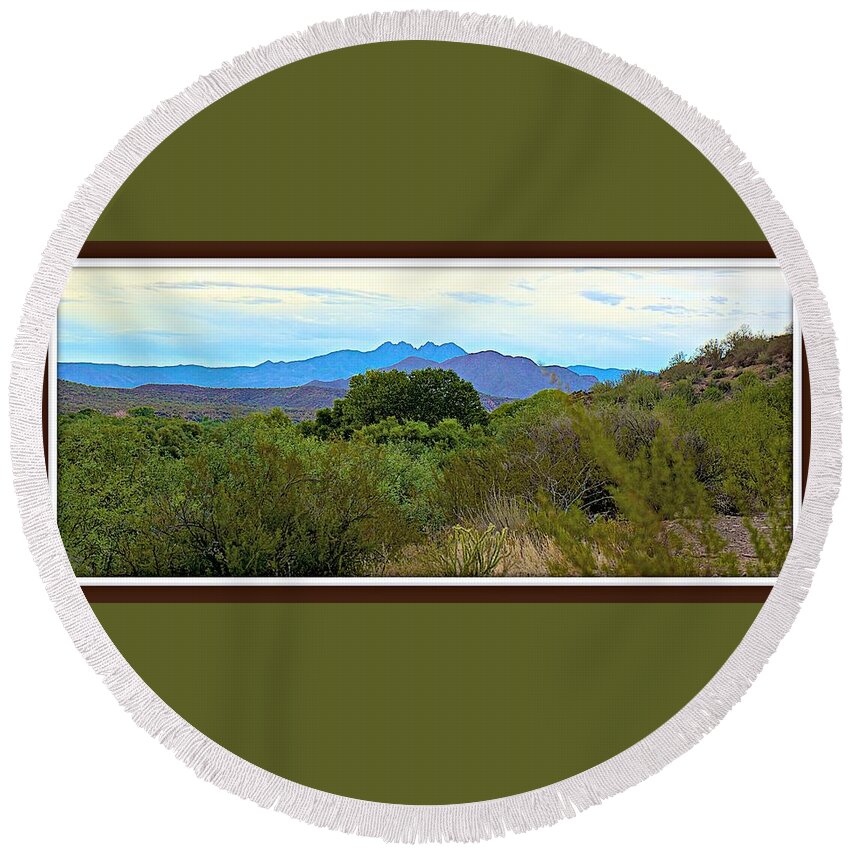 Mountains Round Beach Towel featuring the photograph The Four Peaks Panorama by Barbara Zahno