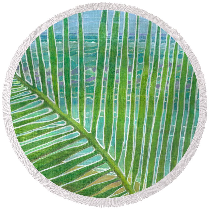 Coconut Round Beach Towel featuring the painting The Frond - Bahamas by Amelia Stephenson at Ameliaworks
