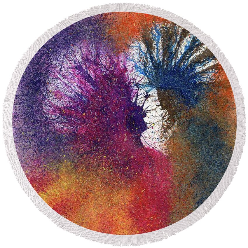 Abstract Round Beach Towel featuring the painting The Fusion Of Endless Love And Light #685 by Rainbow Artist Orlando L