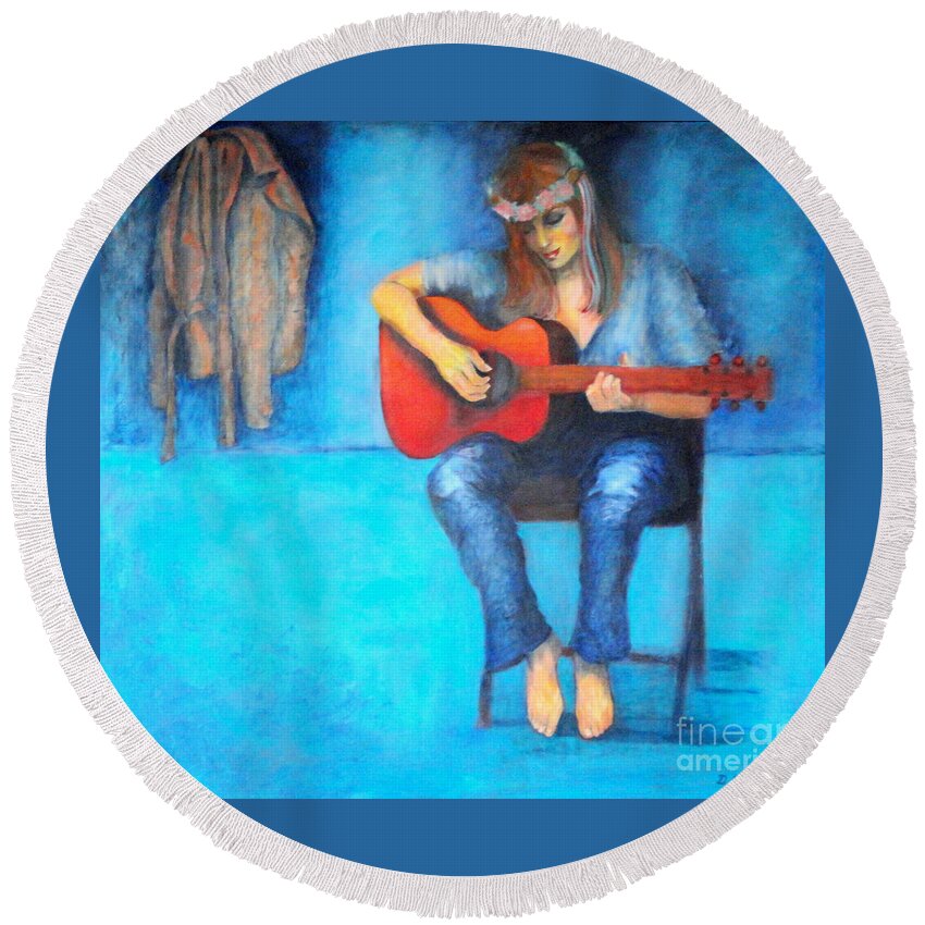 Musician Round Beach Towel featuring the painting Music in the Alhambra by Dagmar Helbig