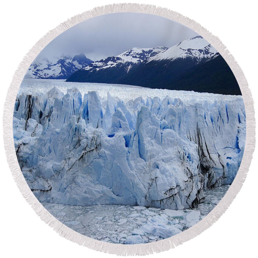 Argentina Round Beach Towel featuring the photograph The Glacier Advances by Michele Burgess