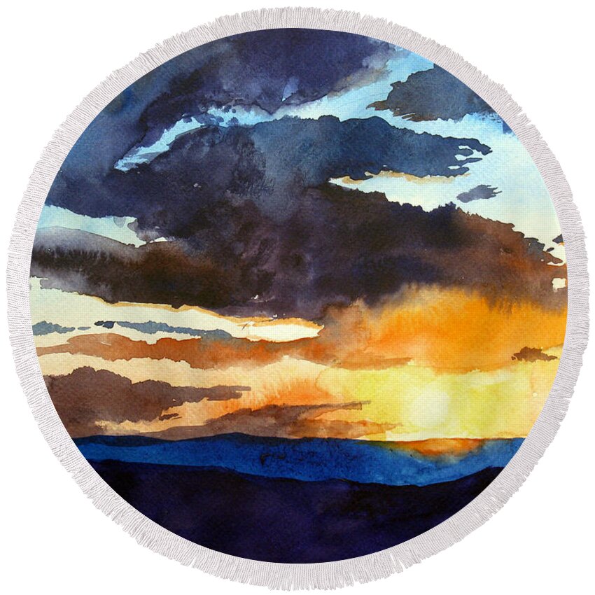 Sunset Round Beach Towel featuring the painting The Glory of the Sunset by Christopher Shellhammer