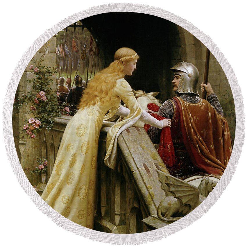 God Speed Round Beach Towel featuring the painting The God Speed by Edmund Blair Leighton