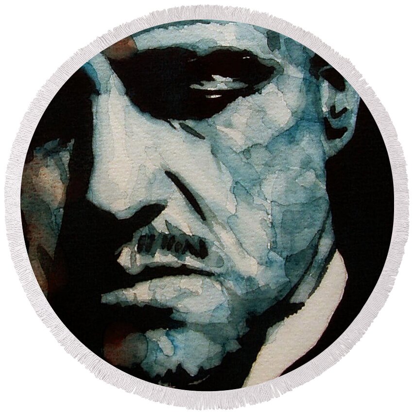 Marlon Brando Round Beach Towel featuring the painting The Godfather - by Paul Lovering