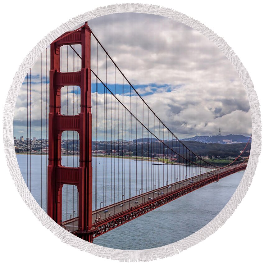 Golden Gate Bridge Round Beach Towel featuring the photograph The Golden Gate Bridge - View 1 by Susan Rissi Tregoning