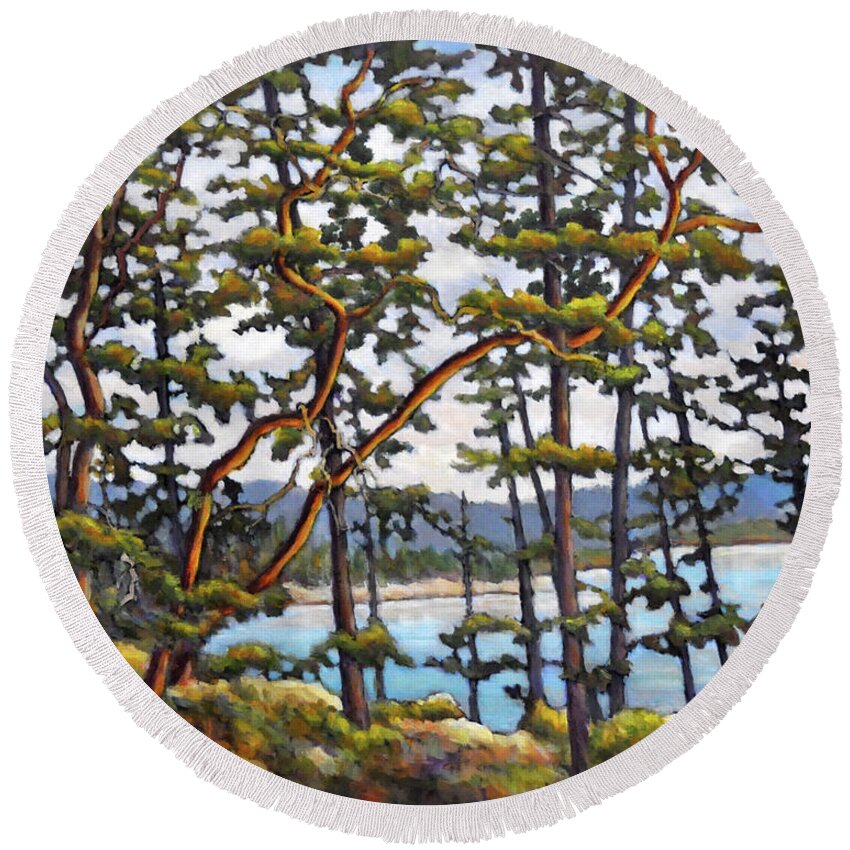Arbutus Trees Round Beach Towel featuring the painting The Golden Touch 3 by Eileen Fong