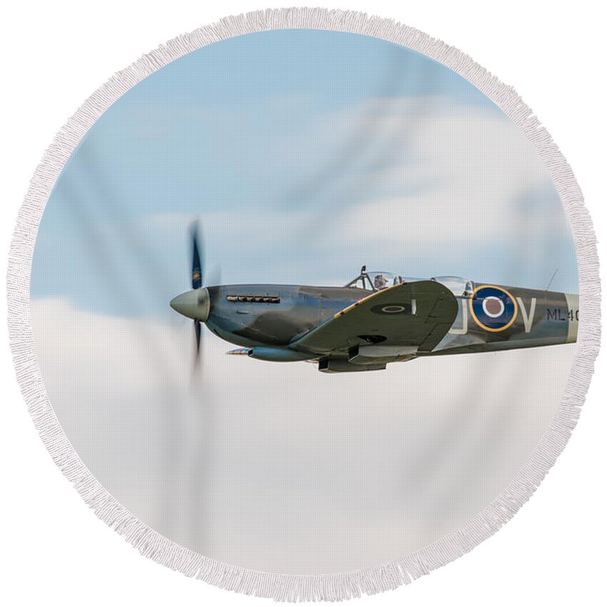 The Grace Spitfire Round Beach Towel featuring the photograph The Grace Spitfire by Gary Eason