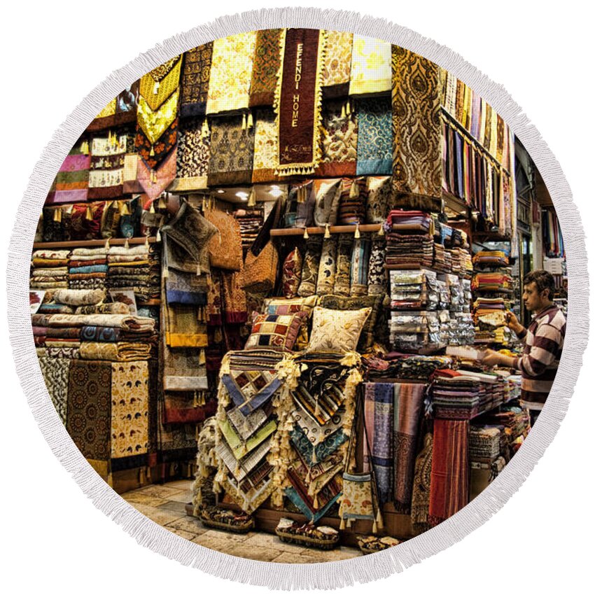 Turkey Round Beach Towel featuring the photograph The Grand Bazaar in Istanbul Turkey by David Smith