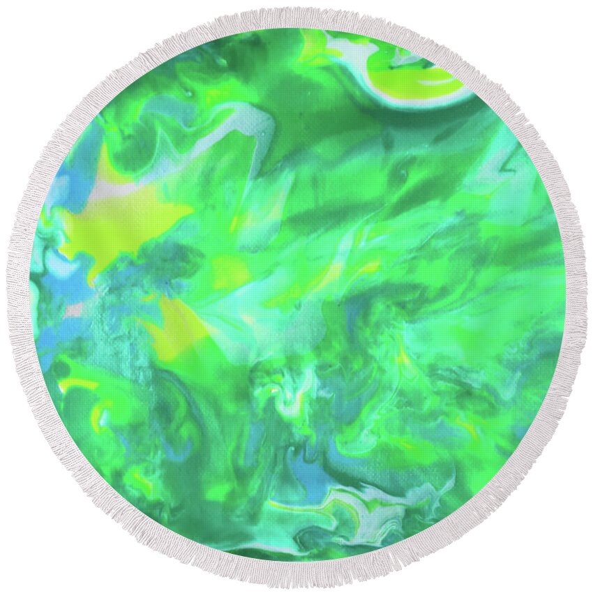 Green Round Beach Towel featuring the painting Northern Lights by Deborah Boyd