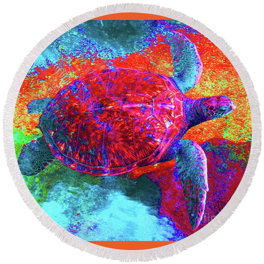 Sea Round Beach Towel featuring the photograph The Great Sea Turtle in Abstract by D Davila